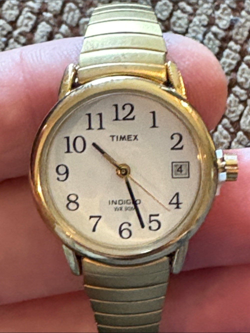 New Timex Gold Tone Watch with White Dial and Expansion Band